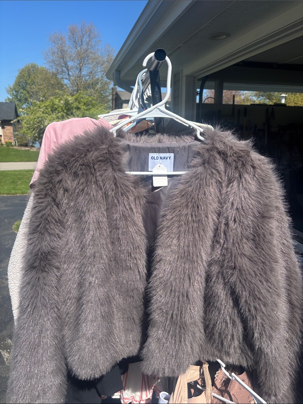 Old Navy Gray Faux Fur Cropped Jacket